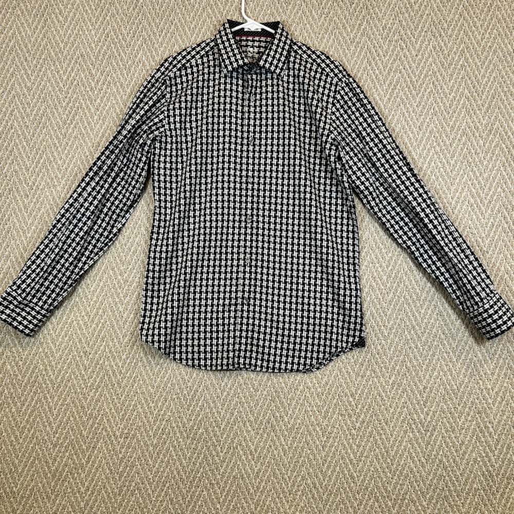 Bugatchi Uomo Shirt Mens Medium Black Shaped Fit Button Down Casual Preppy